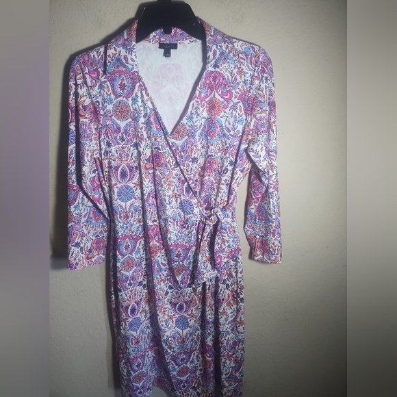 Talbots Dress Floral Faux Wrap Style Stretch - Picture 1 of 15
